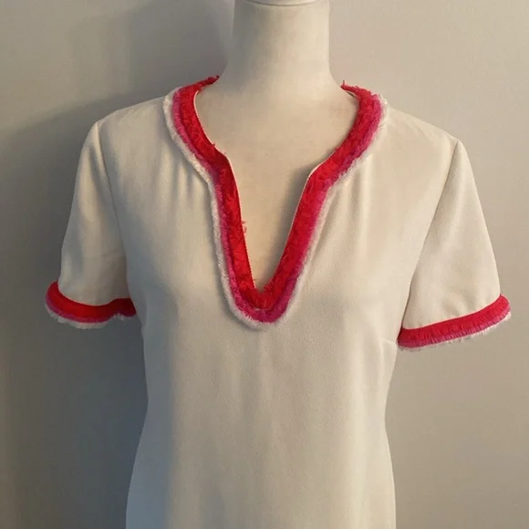Trina Turk dress white with pink and red pipping - Picture 2 of 13